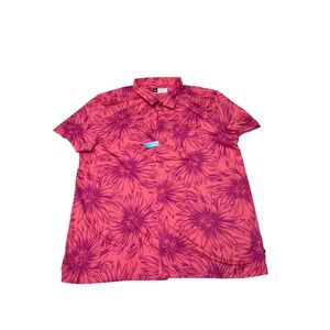 NWT SAXX DropTemp Dry Resort Button Down Shirt Mens XL Pink Purple Floral UPF 50
